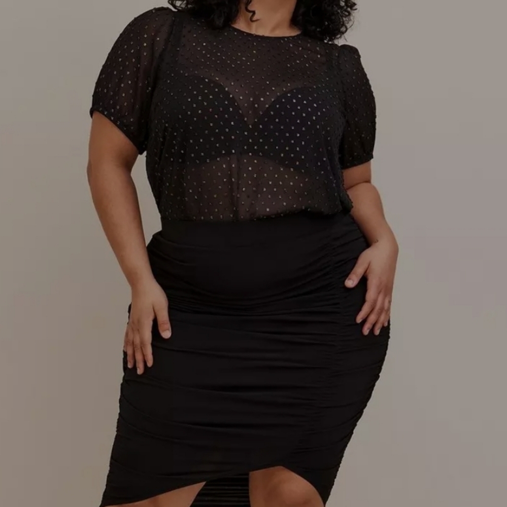 Torrid Witchy Flirty Abbey Rainbow Clip Dot Sheer Short Sleeve Blouse Top 0X - Picture 10 of 12